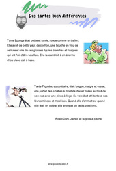 Exercice Des tantes bien différentes - Récit - Portrait + Questionnaire : 5eme Primaire - PDF à imprimer