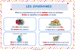 Synonymes - Affiche de classe : 3eme, 4eme, 5eme Primaire - PDF à imprimer