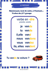 Affichage pour la classe Présent des verbes en - dre - Affiche de classe : 2eme Primaire - PDF à imprimer