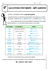 Pronoms interrogatifs - Cours sur WH - questions : 6eme Primaire - PDF à imprimer