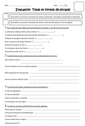 Types et formes de phrases - Examen Evaluation : 5eme Primaire - PDF à imprimer