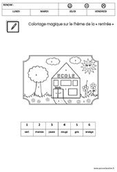 Coloriage magique sur le thème de la rentrée : 2eme Maternelle - Cycle Fondamental - PDF à imprimer