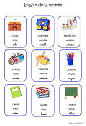 Scène et vocabulaire sur le thème de la rentrée : 1ere Maternelle - Cycle Fondamental - PDF à imprimer