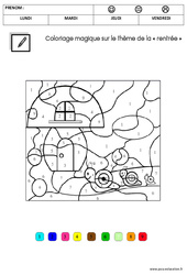 Coloriage magique sur le thème de la rentrée : 3eme Maternelle - Cycle Fondamental - PDF à imprimer