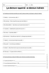 Discours rapporté - Discours indirect - Exercices corrigés : 2eme Secondaire - PDF à imprimer