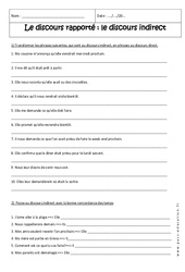 Discours indirect - Discours rapporté - Exercices  : 2eme Secondaire - PDF à imprimer