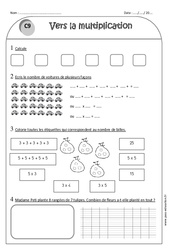 Vers la multiplication - Exercices corrigés : 2eme Primaire - PDF à imprimer