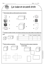 Cube - Pavé droit - Exercices corrigés sur les solides : 2eme Primaire - PDF à imprimer