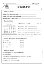 Calendriers : 3eme Primaire - Exercice évaluation révision leçon, pdf à  imprimer