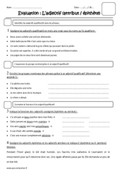 Adjectif - Attribut - Epithète - Examen Evaluation : 4eme Primaire - PDF à imprimer