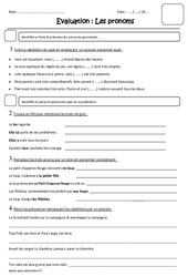 Pronoms - Examen Evaluation - Pronom personnel sujet ou complément : 4eme Primaire - PDF à imprimer