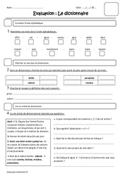 Dictionnaire - Ordre alphabétique - Examen Evaluation : 4eme Primaire - PDF à imprimer