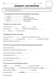 Homonymes - Examen Evaluation : 4eme Primaire