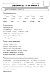 Fin des mots en é - Examen Evaluation : 4eme Primaire - PDF à imprimer