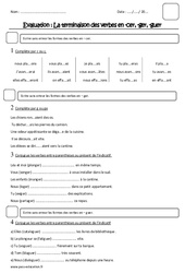 Terminaison des verbes en - cer, - ger, - guer - Examen Evaluation : 4eme Primaire - PDF à imprimer