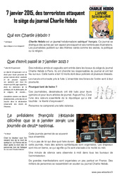 Charlie Hebdo le 7 janvier 2015 - Documentaire + Questions et correction : 3eme, 4eme, 5eme Primaire - PDF à imprimer