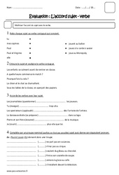 Accord sujet verbe - Examen Evaluation : 4eme Primaire - PDF à imprimer