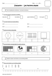 Fractions simples - Examen Evaluation : 4eme Primaire - PDF à imprimer