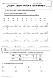 Fractions décimales et nombres décimaux - Examen Evaluation : 4eme Primaire - PDF à imprimer