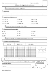 Multiplication des nombres entiers - Examen Evaluation : 4eme Primaire - PDF à imprimer