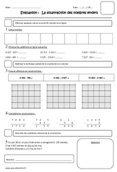 Soustraction des nombres entiers - Examen Evaluation : 4eme Primaire - PDF à imprimer