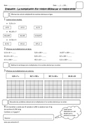 Multiplier un nombre décimal par un nombre entier - Examen Evaluation : 4eme Primaire - PDF à imprimer