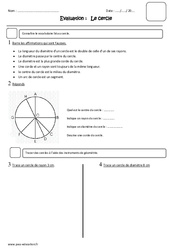 Cercle - Examen Evaluation - Rayon - Diamètre : 4eme Primaire - PDF à imprimer