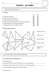 Triangles - Examen Evaluation - Isocèles, équilatéral, rectangles, isocèles rectangles, quelconques : 4eme Primaire - PDF à imprimer