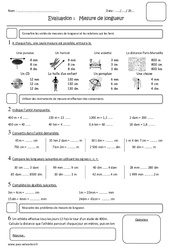 Mesure de longueur cm, m, km - Examen Evaluation : 4eme Primaire - PDF à imprimer