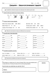 Litre - Capacité - Contenance - Examen Evaluation : 4eme Primaire - PDF à imprimer