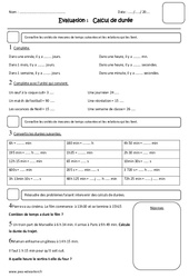 Calcul de durée - Temps - Examen Evaluation - Secondes, minutes, heures : 4eme Primaire - PDF à imprimer