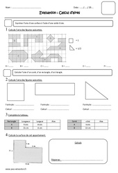 Calcul d’aires - Examen Evaluation - Surface : 4eme Primaire - PDF à imprimer