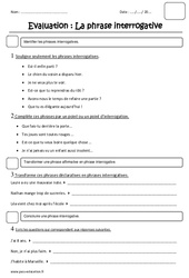 Phrase interrogative - Examen Evaluation : 3eme Primaire - PDF à imprimer