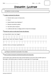 Phrase - Examen Evaluation - Majuscule, point, virgule... : 3eme Primaire - PDF à imprimer