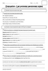 Pronoms personnels sujets - Examen Evaluation : 3eme Primaire - PDF à imprimer
