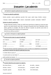 Adjectifs qualificatifs - Examen Evaluation : 3eme Primaire - PDF à imprimer