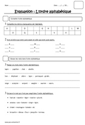 Ordre alphabétique - Examen Evaluation : 3eme Primaire - PDF à imprimer