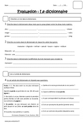 Dictionnaire - Examen Evaluation : 3eme Primaire - PDF à imprimer