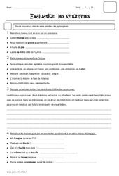 Synonymes - Examen Evaluation : 5eme Primaire - PDF à imprimer