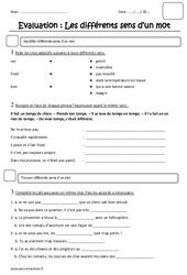 Différents sens d'un mot - Examen Evaluation : 3eme Primaire - PDF à imprimer