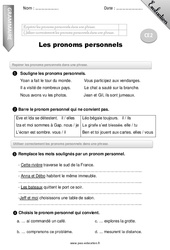 Pronoms personnels - Examen Evaluation - Bilan : 3eme Primaire - PDF à imprimer
