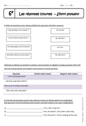Yes No questions - Exercices - Phrase interrogative : 6eme Primaire - PDF à imprimer