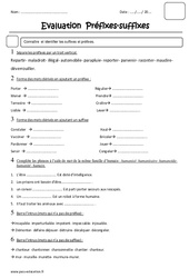 Préfixe - Suffixe - Examen Evaluation : 5eme Primaire - PDF à imprimer