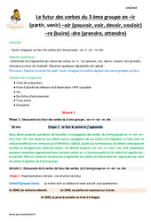 Futur des verbes du 3 ème groupe - ir - oir - re - dre - Séquence - Fiche de préparation : 5eme Primaire - PDF à imprimer