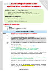 Multiplication à un chiffre des nombres entiers - Séquence - Fiche de préparation : 5eme Primaire - PDF à imprimer
