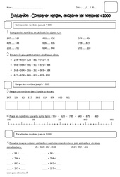 Comparer, ranger, encadrer les nombres inférieurs à 1000 - Examen Evaluation : 3eme Primaire - PDF à imprimer