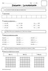 Multiplication - Examen Evaluation : 3eme Primaire