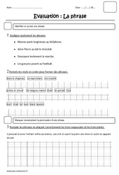 Phrase - Examen Evaluation : 2eme Primaire - PDF à imprimer