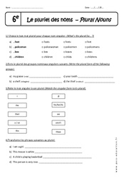 Plural Nouns - Pluriel des noms - Exercices corrigés : 6eme Primaire - PDF à imprimer