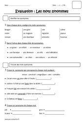 Synonymes - Examen Evaluation : 2eme Primaire - PDF à imprimer